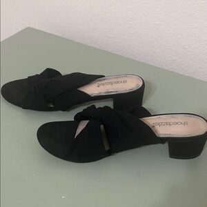 Shoe Dazzle Black Knotted Block Heel Mules